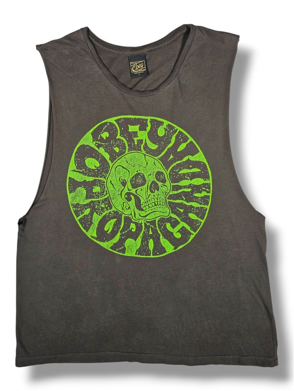 Obey Dark Gray Skull Graphic Muscle Tank Sleeveless Tee Skater Streetwear Small
